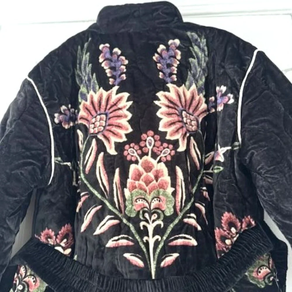 FARM Rio Black Marvelous Garden Puffer Jacket Exotic Tropical Leopard Print - Picture 8 of 16